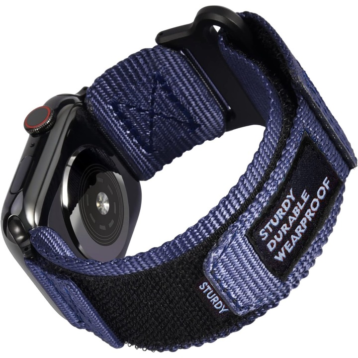 Curea smartwatch, Matcheasy, Nylon, Sport, Compatibila cu Apple Watch 46/45/44/42/49 mm, Albastru