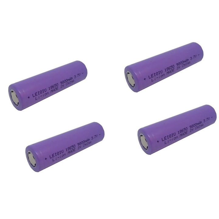 Li-Ion 18650 батерия - 3.7V & 9800 mAh, 20A максимален разряден ток, универсална, лилава, комплект от 4 части, Pauco Professional