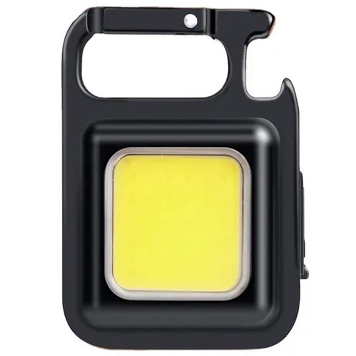 Ключодържател LED фенерче, с карабинер и отварачка за бутилки, светлина COB x36, мощност 6 W, Gonga® Black