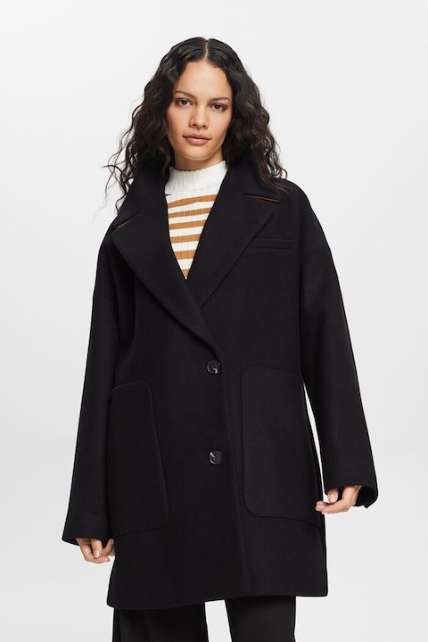 Esprit, Bő fazonú gyapjútartalmú kabát, Fekete