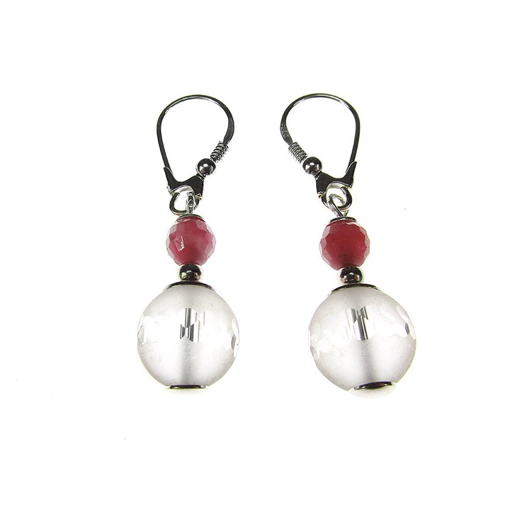 Cercei argint cu cristal de stanca si rubin fatetat, GlamBazaar