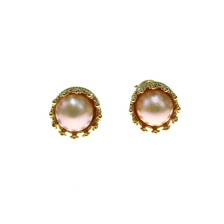Cercei Princess argint placat cu aur cu perle oranj de cultura 6 MM, GlamBazaar