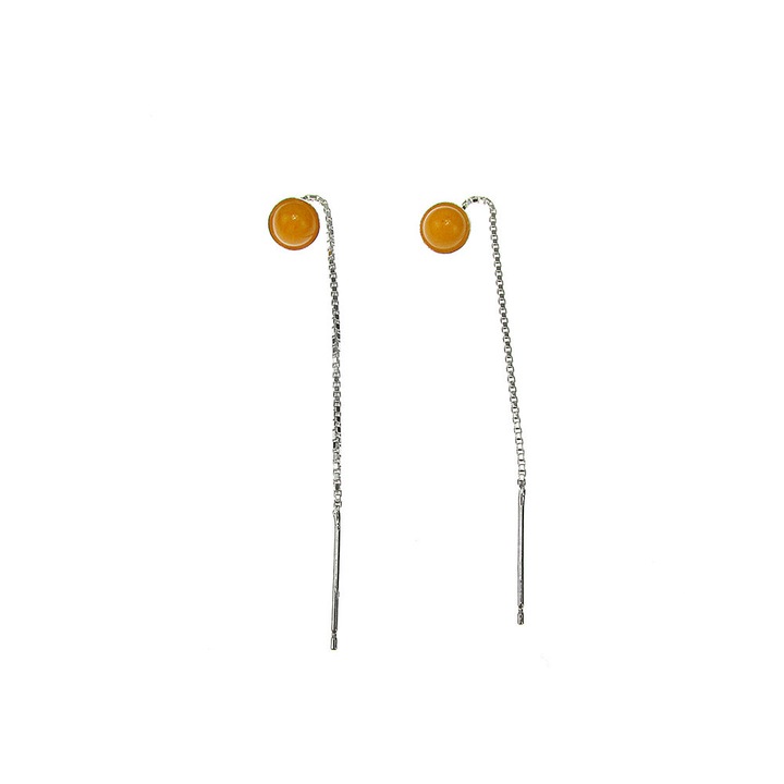 Cercei argint lantisor cu jad galben natural 6 MM, GlamBazaar