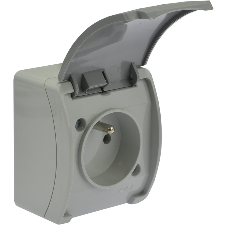 Priza aplicata cu capac, Viplast, Koala, Plastic, 2P+Z, 16A, IP44, Gri