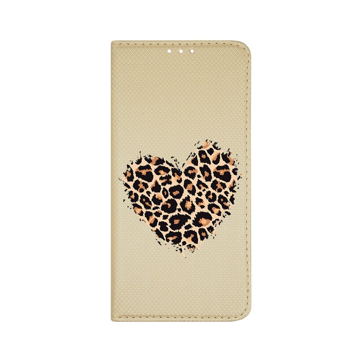 Husa BestCase® Tip Carte, Flip Cover, Compatibila Cu Samsung Galaxy A14 5G / 4G, Leopard Heart, Inchidere Magnetica, Buzunar Card, FLG 761