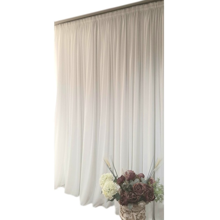 Перде Silk 01, бяло, коприна, 4 м (ширина) x 2.60 м (височина), втъкан оловен конец, включена широка ширит лента