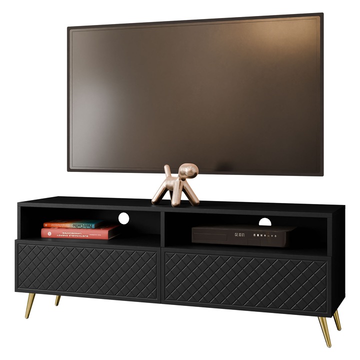 Comoda TV Borunti 2K, MIRJAN24, negru, 150x57x42 cm