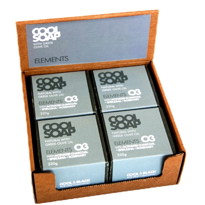 Комплект от 8 натурални сапуна със зехтин, кокосово масло, масло от розмарин и активен въглен, по 115 г всеки