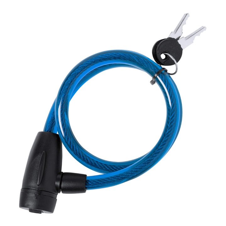 Antifurt bicicleta, Zola®, otel inoxidabil imbracat in silicon, 2 chei, 100 cm, albastru