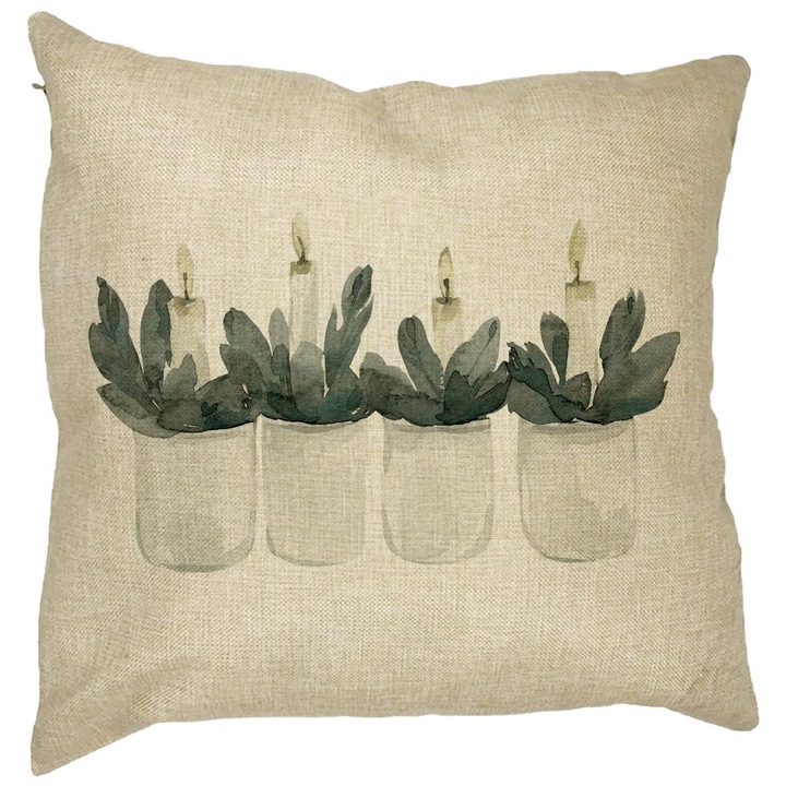 Karácsonyi témájú díszpárna, 2 gyertya, 40x40 cm, levehető huzat, fújtató