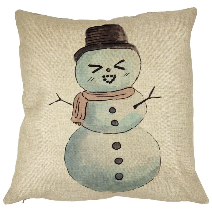 Hóember dekoratív karácsonyi párna, 3, 40x40 cm, levehető huzat, fújtató