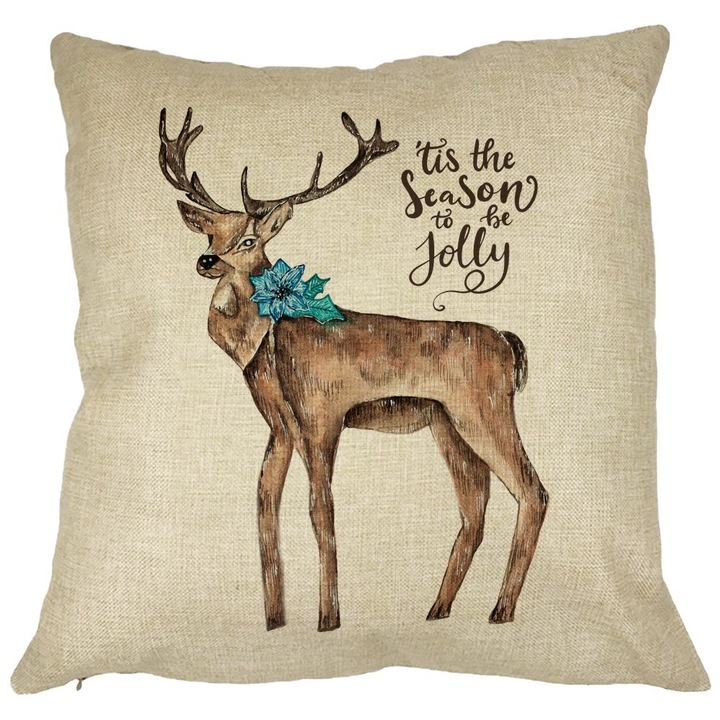 Karácsonyi díszpárna rénszarvas és szöveg mintával, 3, 40x40 cm, Levehető huzat, cipzárral