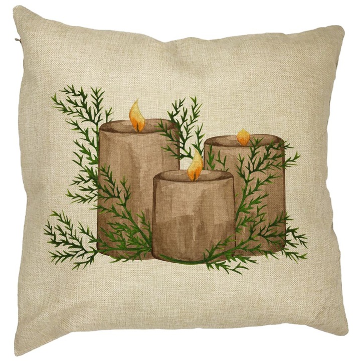 Karácsonyi témájú díszpárna, gyertyák, 6, 40x40 cm, levehető huzat