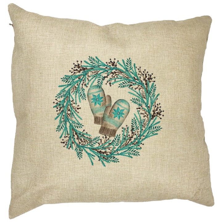 Karácsonyi koszorús díszpárna, 40x40 cm, levehető huzat, fújtató