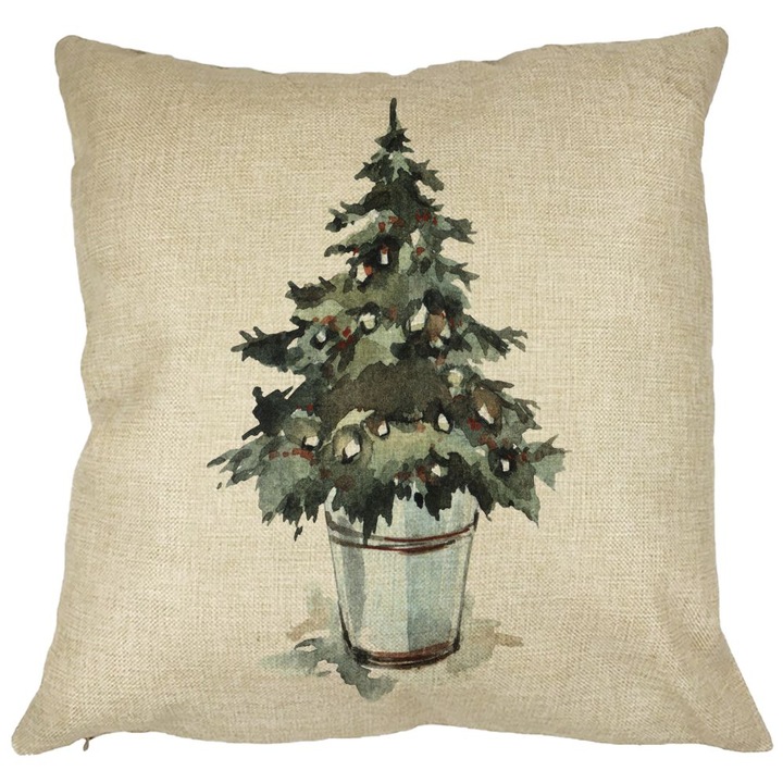 Karácsonyi témájú díszpárna, Fenyő 1, 40x40 cm, Levehető huzat, Fújtató