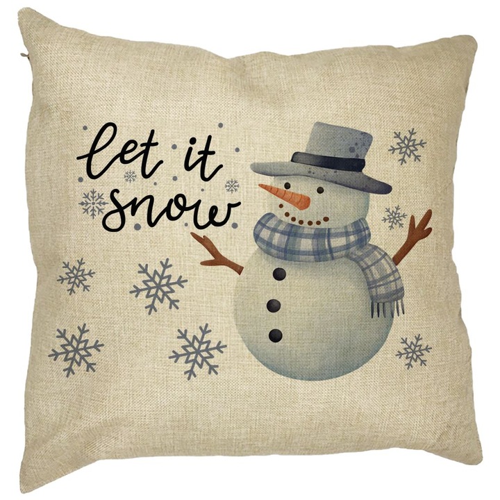 Karácsonyi dekoratív párna hóember és szöveg, 40x40 cm, levehető huzat, fújtató