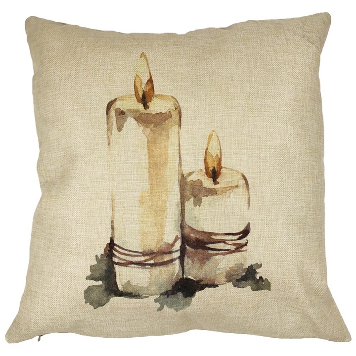 Karácsonyi témájú díszpárna, gyertyák 1, 40x40 cm, levehető huzat, fújtató