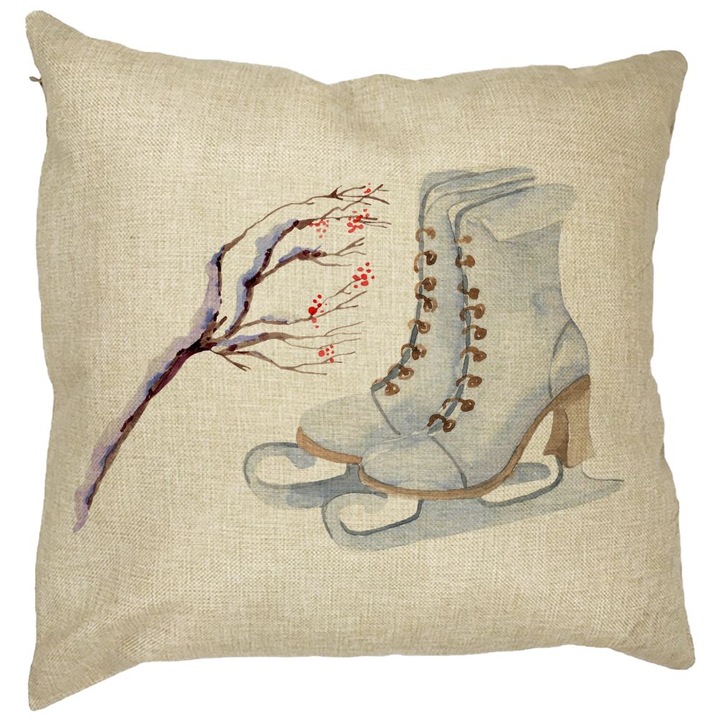 Karácsonyi díszpárna, korcsolya, 1, 40x40 cm, levehető huzat, fújtató