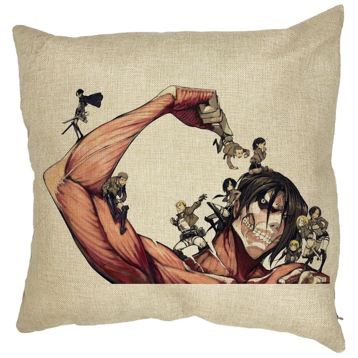 Perna Decorativa cu Attack on Titan Giant, 40x40 cm, Husa Detasabila, Burduf