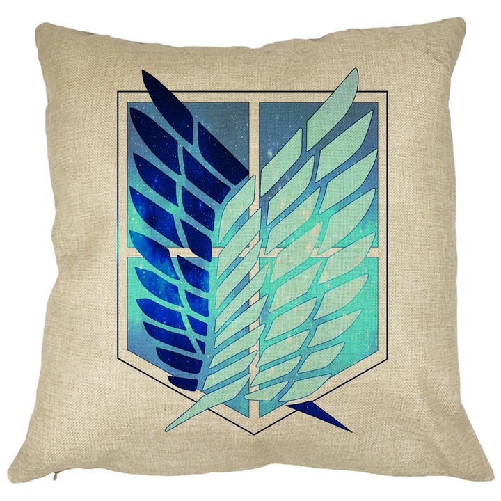 Dekoratív párna Attack on Titan szimbólummal, 40x40 cm, Levehető huzat, Fújtató