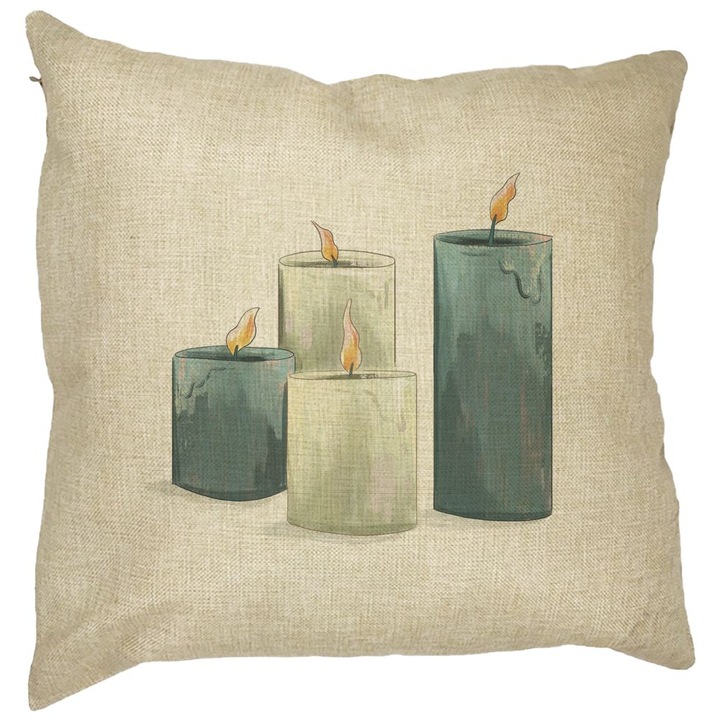 Karácsonyi témájú díszpárna, 4 gyertya, 40x40 cm, levehető huzat, Bellows