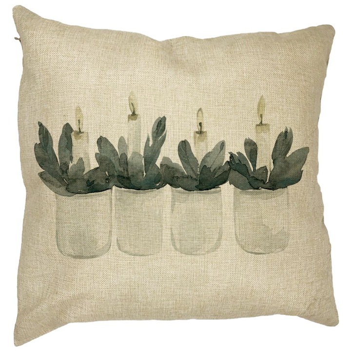 Dekoratív párna karácsonyi témájú, Gyertyák, 3, 40x40 cm, Levehető huzat, Fújtató