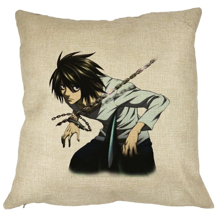 Death Note L dekorpárna, 40x40 cm, levehető huzat, fújtató