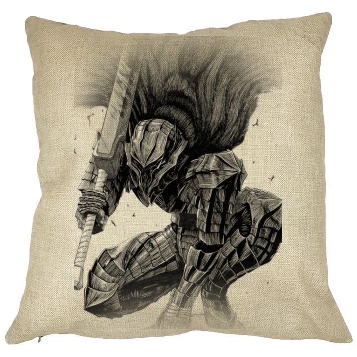 Perna Decorativa cu Berserk, 40x40 cm, Husa Detasabila, Burduf