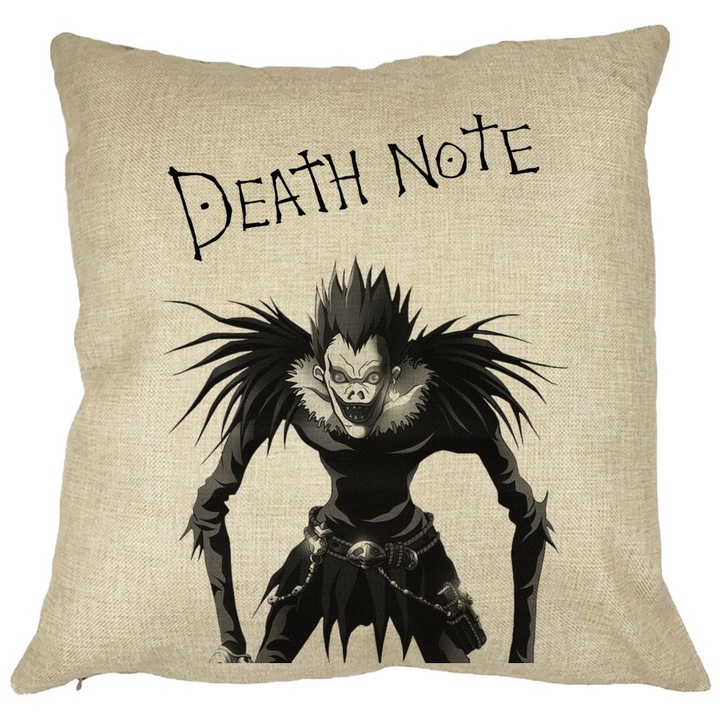 Dekoratív párna Deathnote-tal, 40x40 cm, Levehető huzat, Fújtató