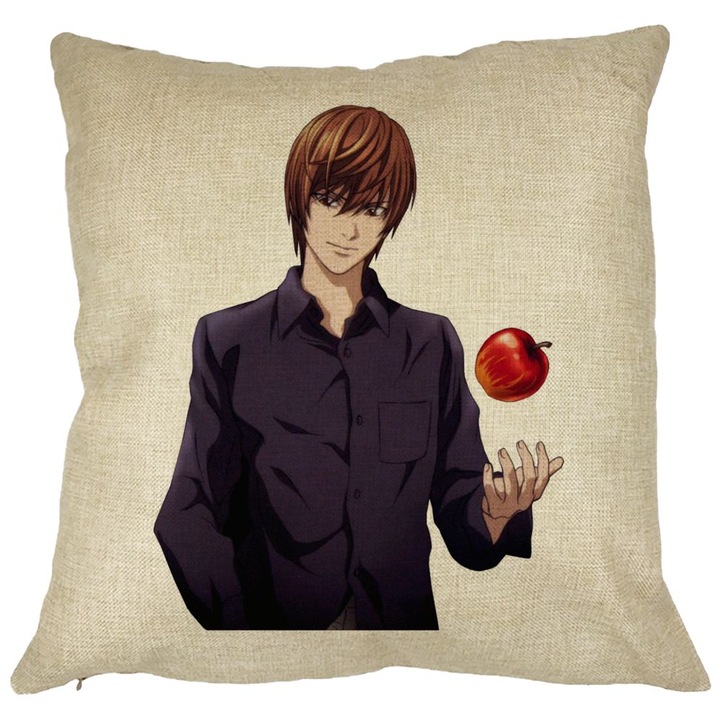 Dekoratív párna Death Note SV-vel, 40x40 cm, Levehető huzat, Fújtató