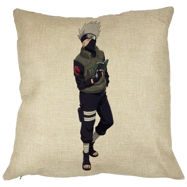 Dekoratív párna Naruto Kakashival, 40x40 cm, Levehető huzat, Fújtató