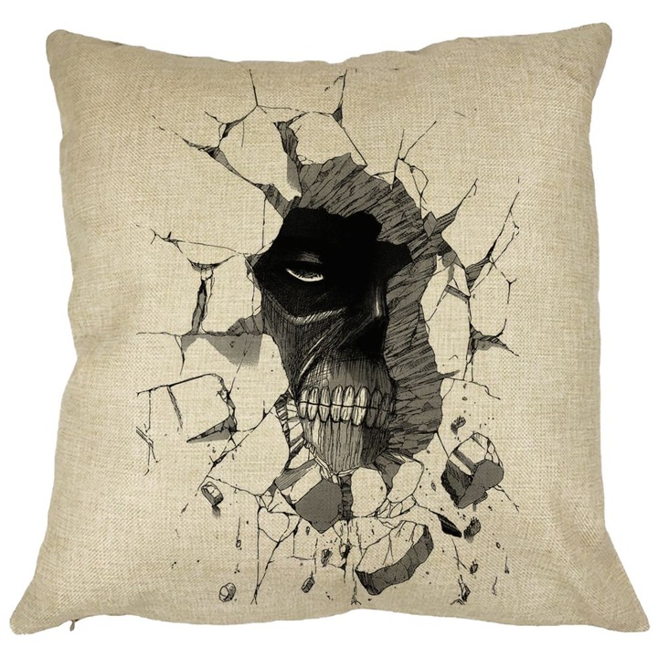 Dekoratív párna Attack on Titan, 40x40 cm, Levehető huzat, Fújtató
