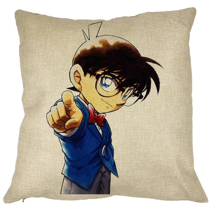 Dekoratív párna Detective Conannal, 40x40 cm, Levehető huzat, Fújtató