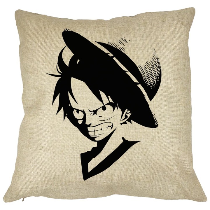 Dekoratív párna egy darabból Luffy Black, 40x40 cm, Levehető huzat, Fújtató
