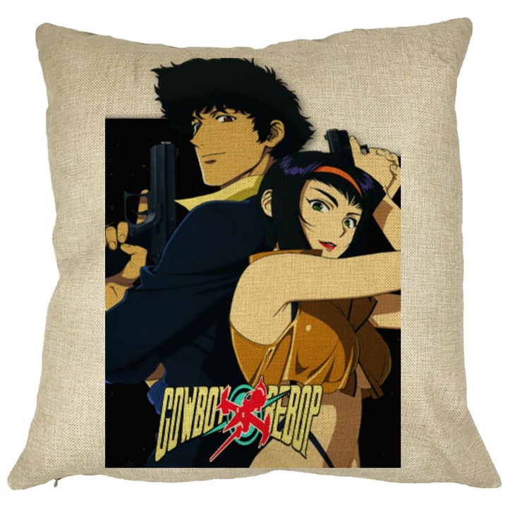 Dekoratív párna Cowboy Bebop-pal, 40x40 cm, Levehető huzat, Fújtató