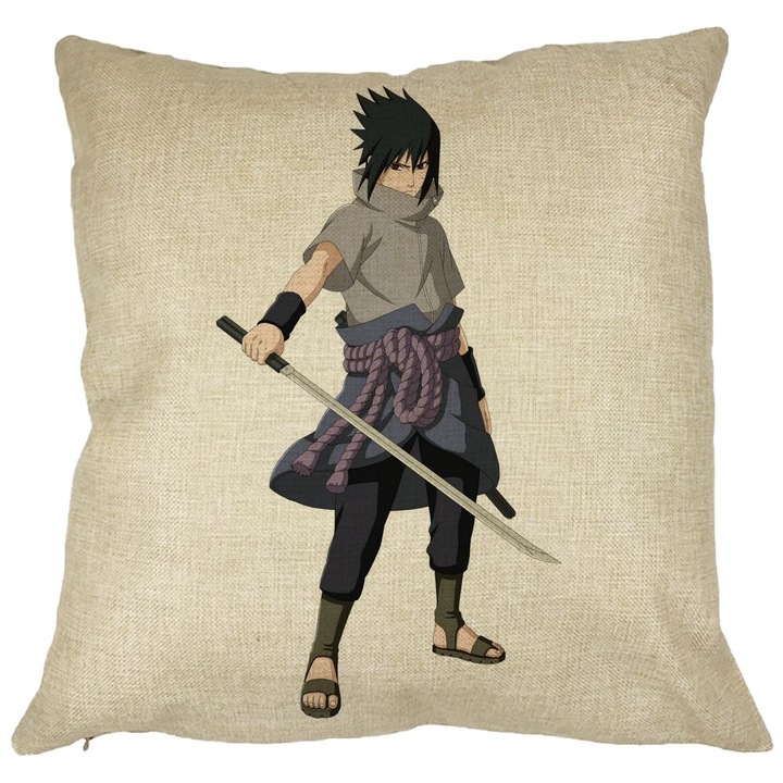 Dekoratív párna Nsruto Sasuke-val, 40x40 cm, Levehető huzat, Fújtató