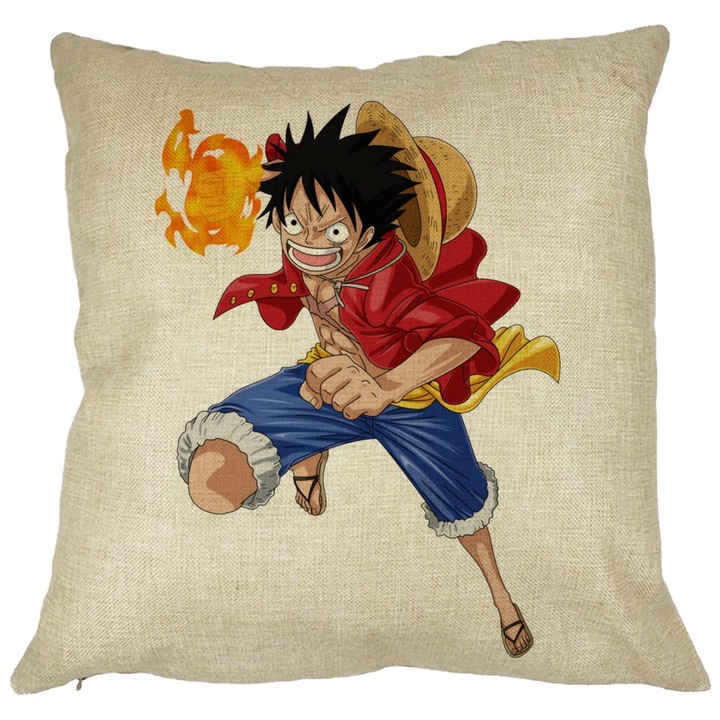 Dekoratív párna egyrészes Luffy-val, 40x40 cm, Levehető huzat, Fújtató