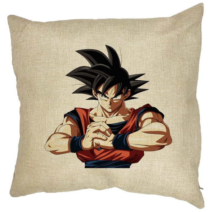 Perna Decorativa cu Dragonball Goku 2, 40x40 cm, Husa Detasabila, Burduf
