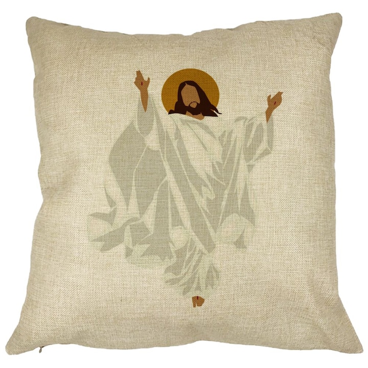 Karácsonyi témájú díszpárna, Jézus Krisztus, 40x40 cm, Levehető huzat, Fújtató