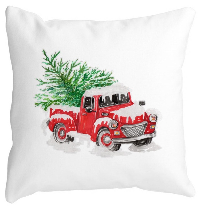 Karácsonyi témájú díszpárna, 1, 40x40 cm, Fehér, Matt, Levehető huzat, Fújtató