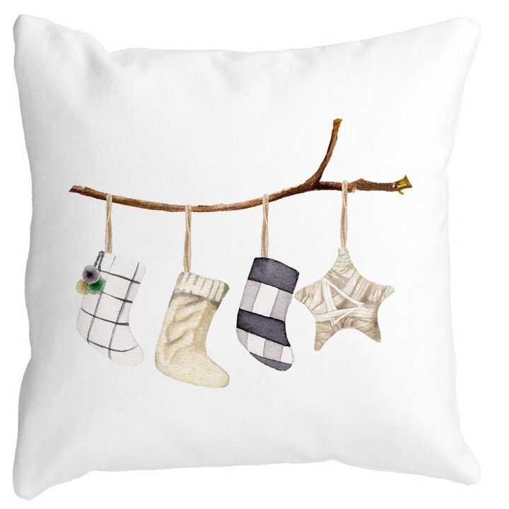 Karácsonyi témájú díszpárna, 10, 40x40 cm, Fehér, Matt, Levehető huzat, Fújtató