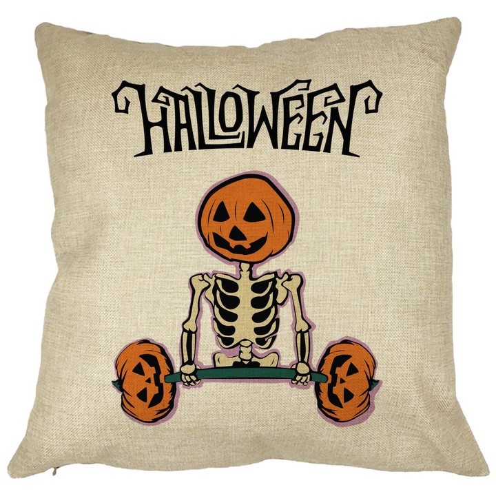 Dekoratív párna Halloween csontváz motívummal 2, 40x40 cm, Levehető huzat, Fújtató