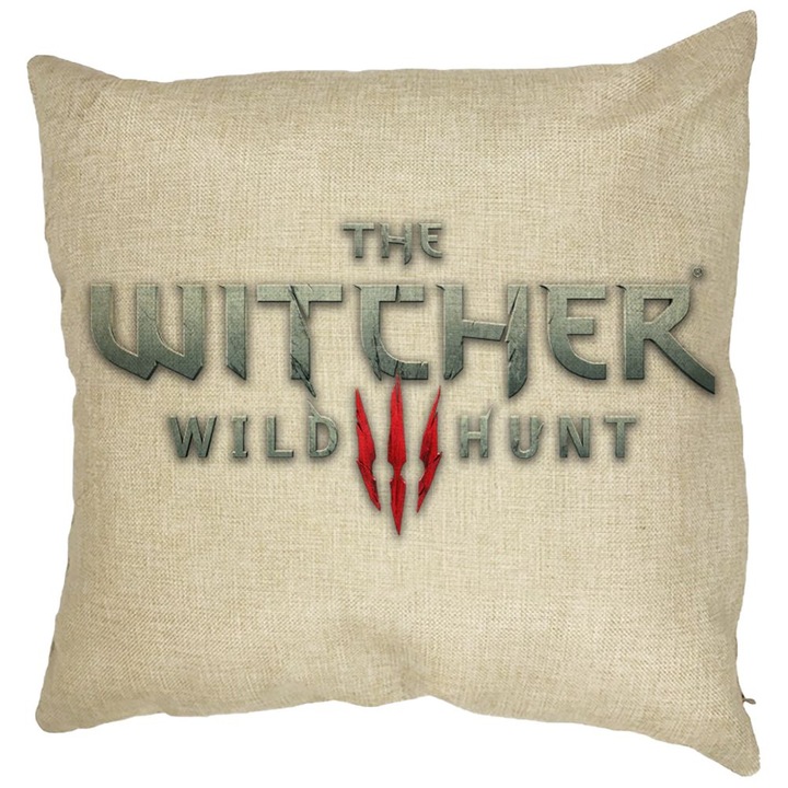 Dekoratív párna The Withcher szöveggel, 40x40 cm, Levehető huzat, Fújtató