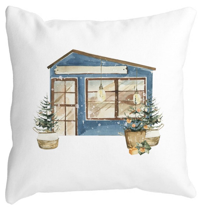 Karácsonyi témájú díszpárna, 2, 40x40 cm, Fehér, Matt, Levehető huzat, Fújtató