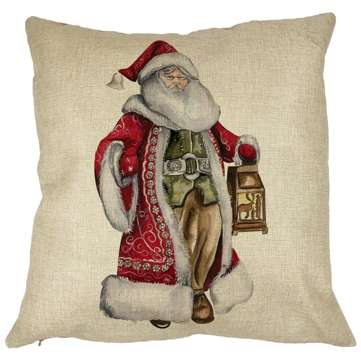 Mikulás díszpárna 1, 40x40 cm, levehető huzat, fújtató