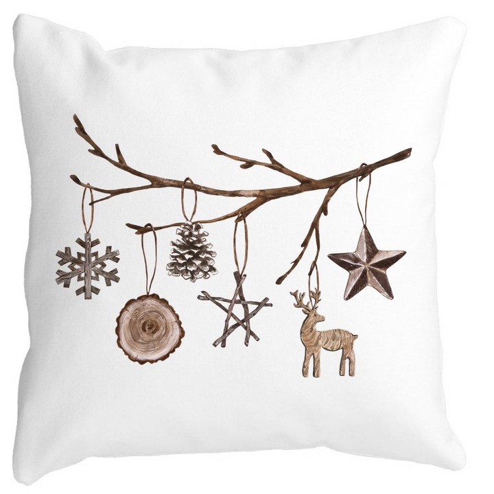 Karácsonyi témájú díszpárna, 16, 40x40 cm, Fehér, Matt, Levehető huzat