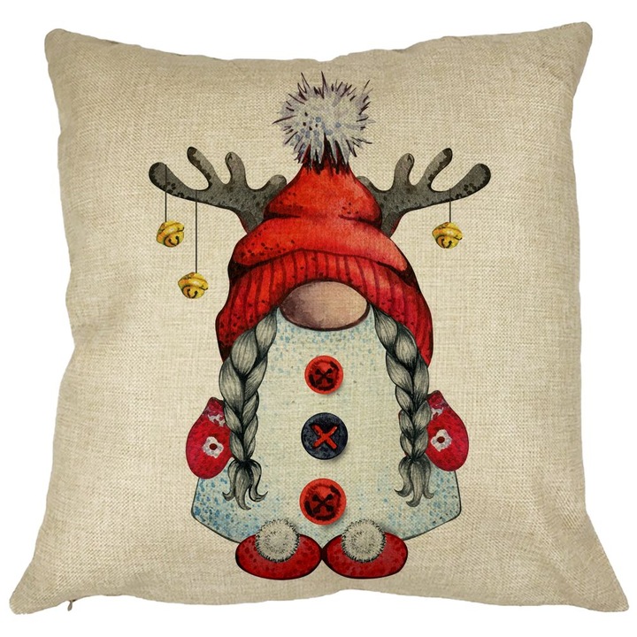 Karácsonyi témájú díszpárna, Gnome 2, 40x40 cm, Levehető huzat, Bellows