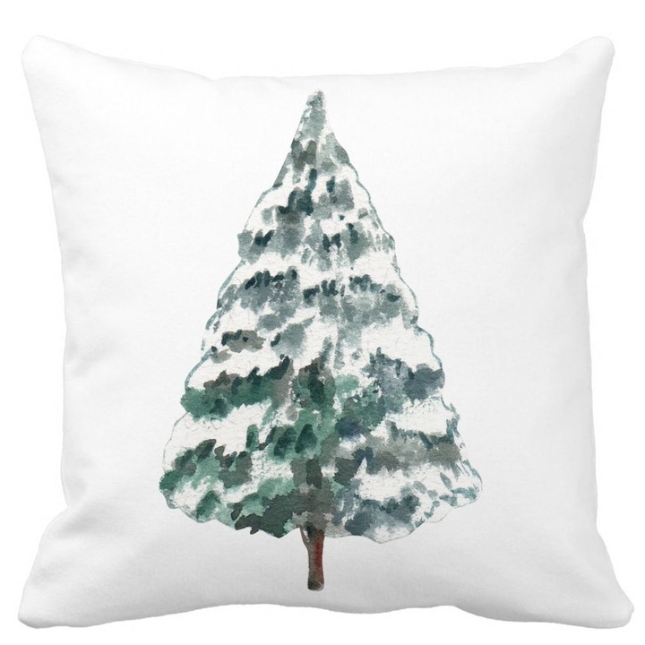 Karácsonyi témájú díszpárna, Fenyő 2, 40x40 cm, Fehér, Matt, Levehető huzat, Fújtató