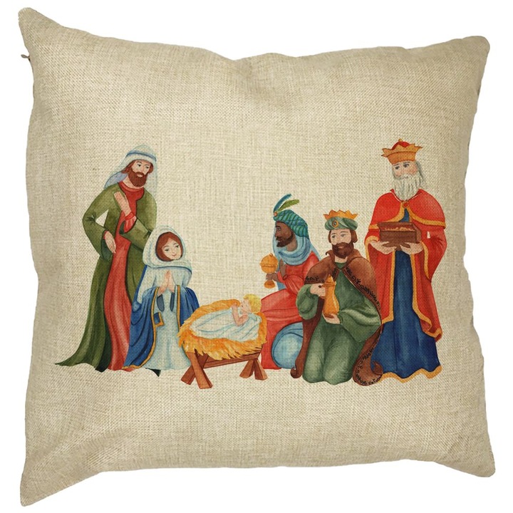 Karácsonyi témájú díszpárna, Jézus - Isten ajándéka, 40x40 cm, Levehető huzat, Bellows