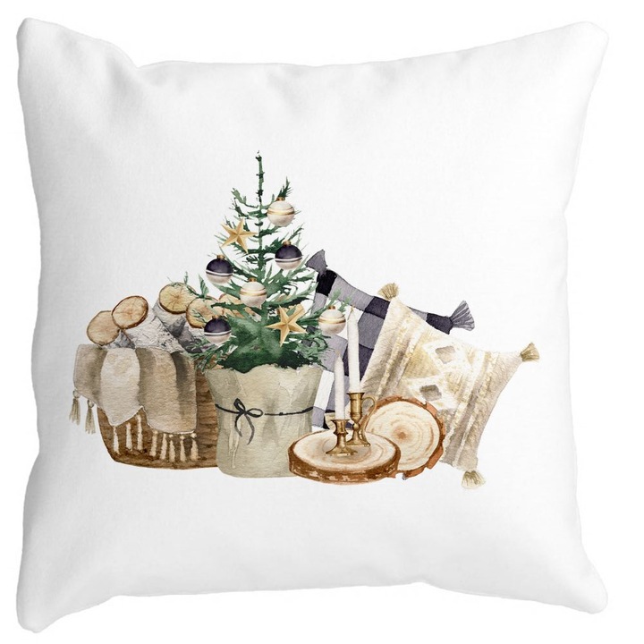OEM Karácsonyi témájú díszpárna, 17, 40x40 cm, Fehér, Matt, Levehető huzat, Fújtató